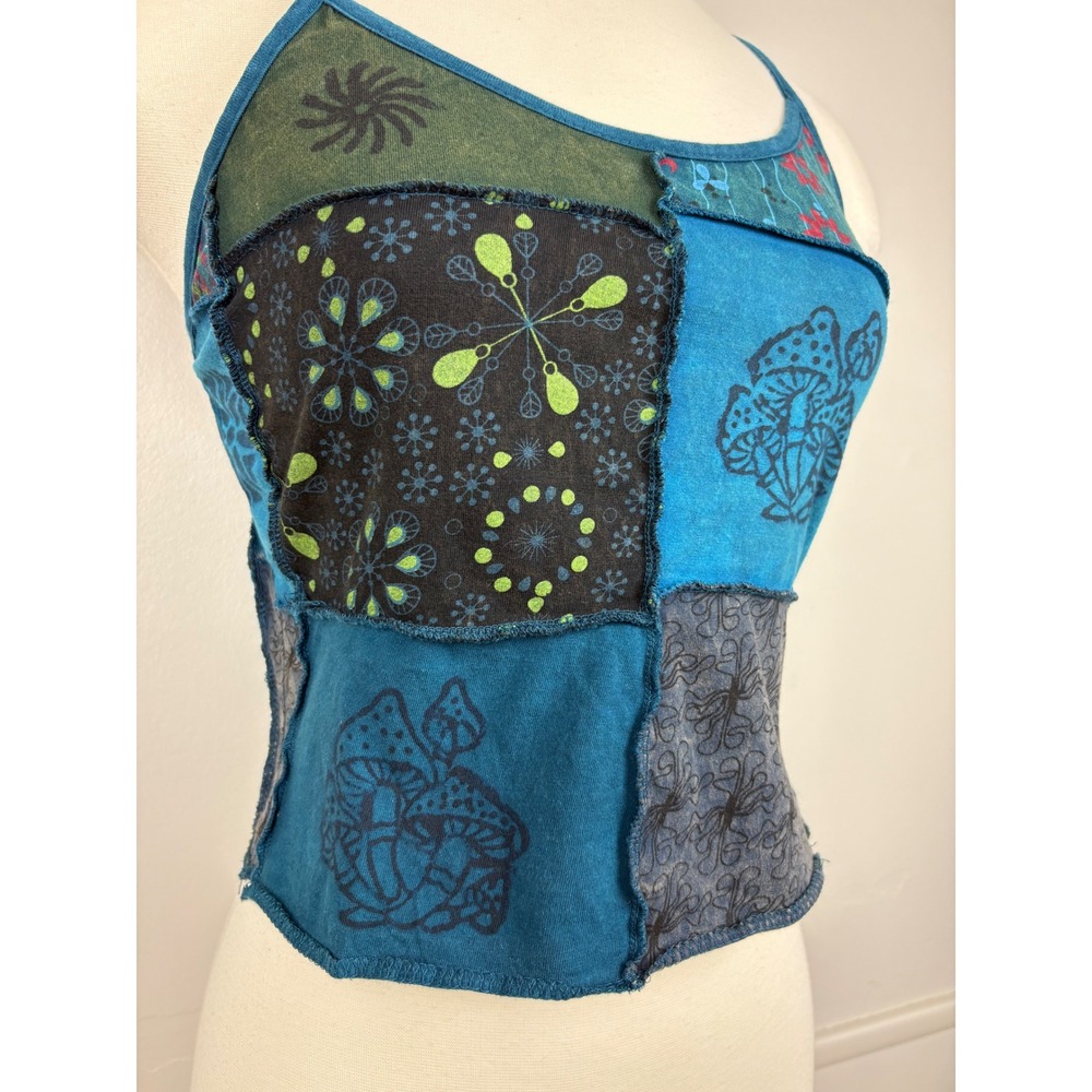 Kathmandu Imports Cropped Patchwork Tank Top Cami Size S Mushrooms Floral Hippie - Picture 4 of 12